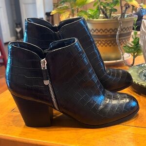 Style & Co. Black Croc-Pattern Ankle Booties